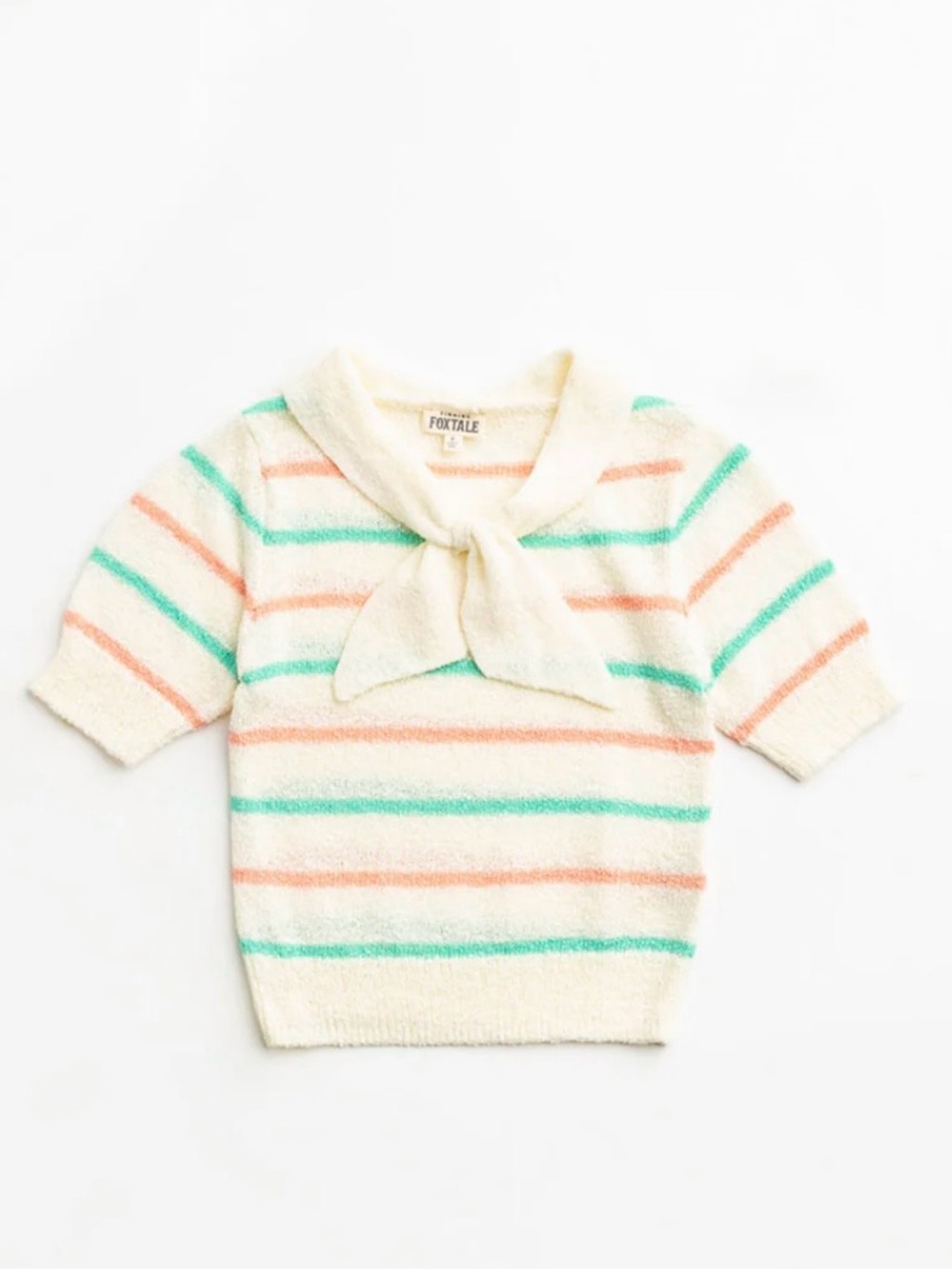 Cream Stripe Tie-Neck Kids Top